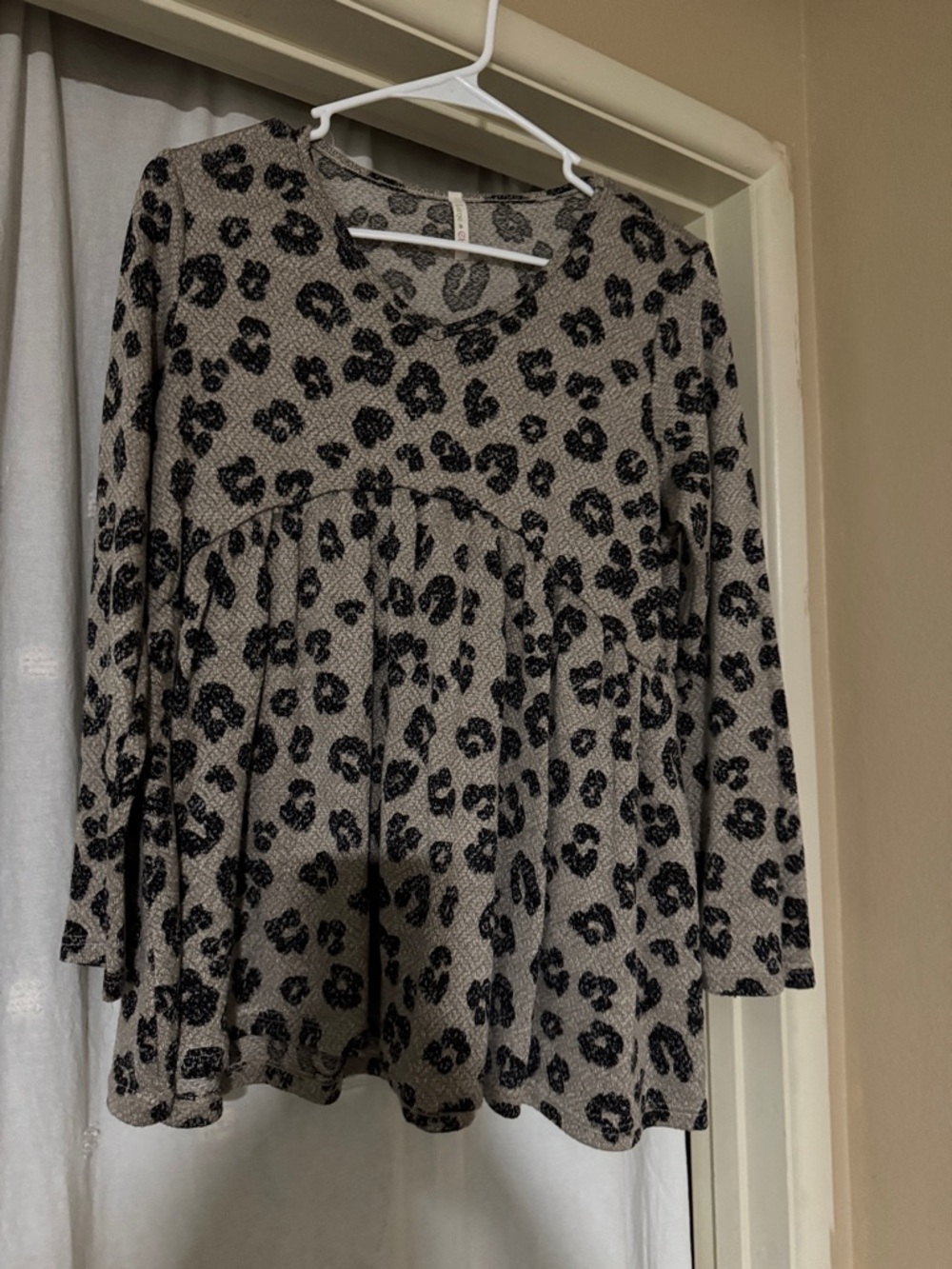 Womens Taupe Leopard Print Babydoll Blouse